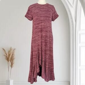 STITCHDROP Knit Cap Sleeve Hi Low Ruffle Maxi Dress Pockets Size M Pockets Flowy